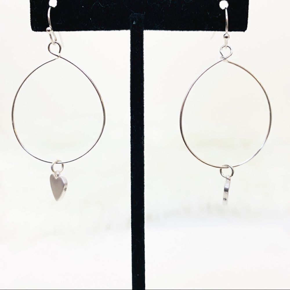 Heart Charm Dangle Hoops, Set of 2 Silver/Gold - Picture 4 of 11